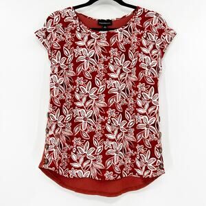 NWT Fortune + Ivy Red White Floral Short Sleeve Round Neck Blouse Top Size S